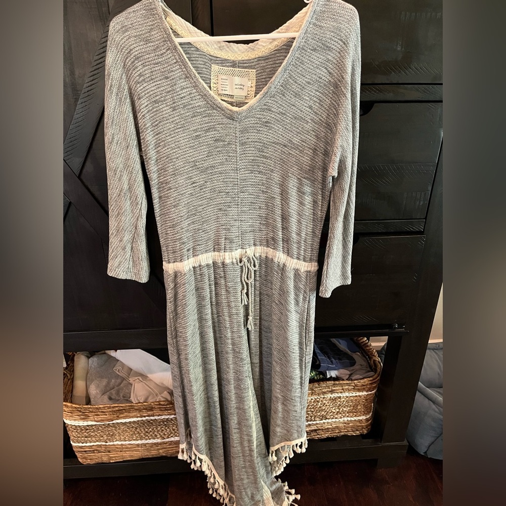 Anthropologie grey and cream midi dress